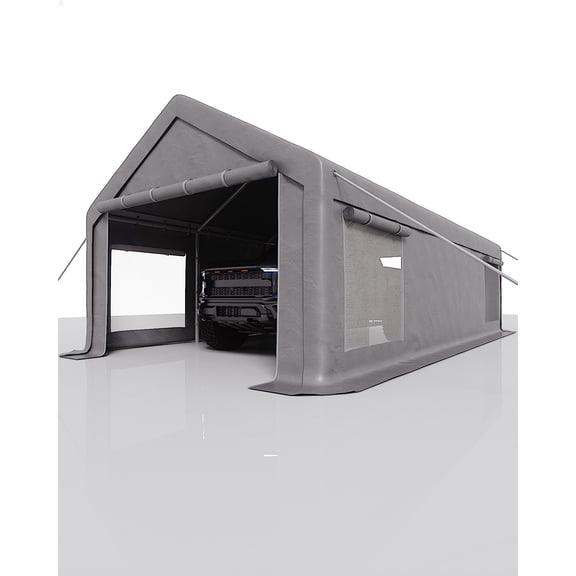 13x25 Ft Carport with 10 Sandbags, Car Port with 220g PE Tarp, 2 Roll-Up Doors, and 4 Windows, for Full-Size Pickups, Bass Boats, Tractors, and SUVs, White