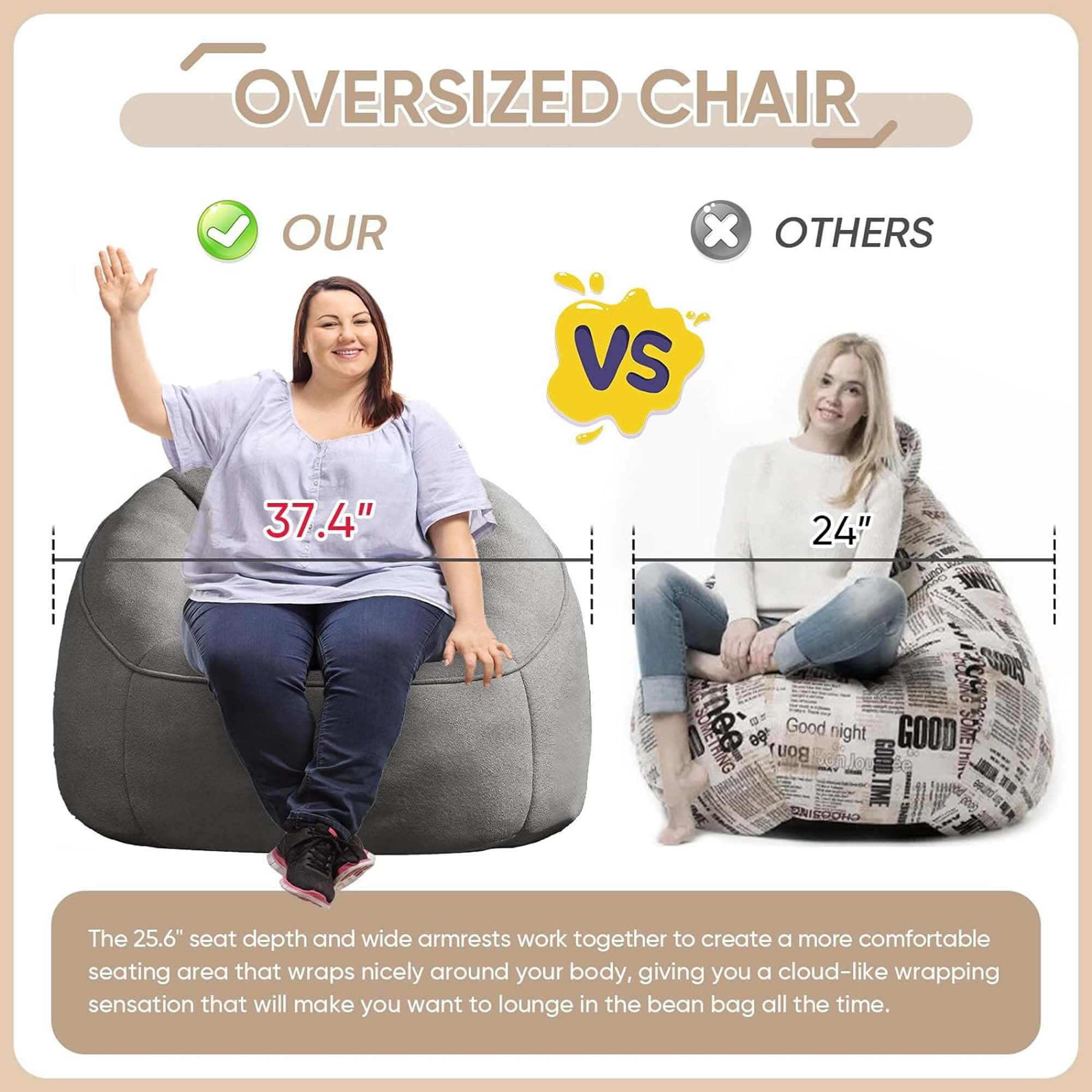 Aukfa Bean Bag Chair, Lazy Sofa Beanbag with Ottoman for Living Room, Dorm - Gray