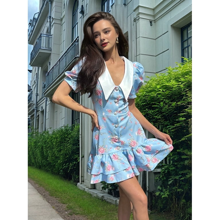 Vintage Dress for Women 1950s Pastoral Style Cocktail Dresses Lapel Puff Sleeve Back Tie Mini Dress Blue M - Walmart.com Vintage Dress for Women 1950s Pastoral Style Cocktail Dresses Lapel Puff Sleeve Back Tie Mini Dress Blue M - Walmart.com