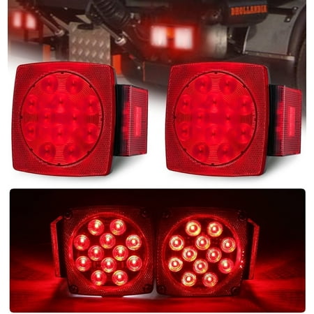 Led Submersible Trailer Lights, 12V Waterproof Trailer Tail Light Kit,Stop, Taillights/Brake, Turn Running Marker Lights for 80 Inch Boat Trailer Vehicle RV Boat Truck