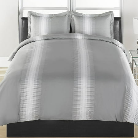 Beco Home Grey Stripe 3 Piece Duvet Cover Set