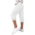 thumbnail image 4 of WIZUTIZ Women's Solid Color High Rise Cropped Jogger Pants with Decorative Buttons Elastic Waist Side Pockets Tapered Ankle Casual Trousers Soft Stretchy, 4 of 7
