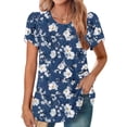 thumbnail image 2 of Mujeres de Manga Corta Tops Cuello Redondo Plisado Túnica, Tapa Casual Doblado Doblado Impreso Moda, 2 of 6