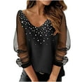 thumbnail image 1 of CEHVOM Femmes Imprimé en Maille Manches Longues Blouse à Col en V Chandail Tunique Hauts Chemise, 1 of 5