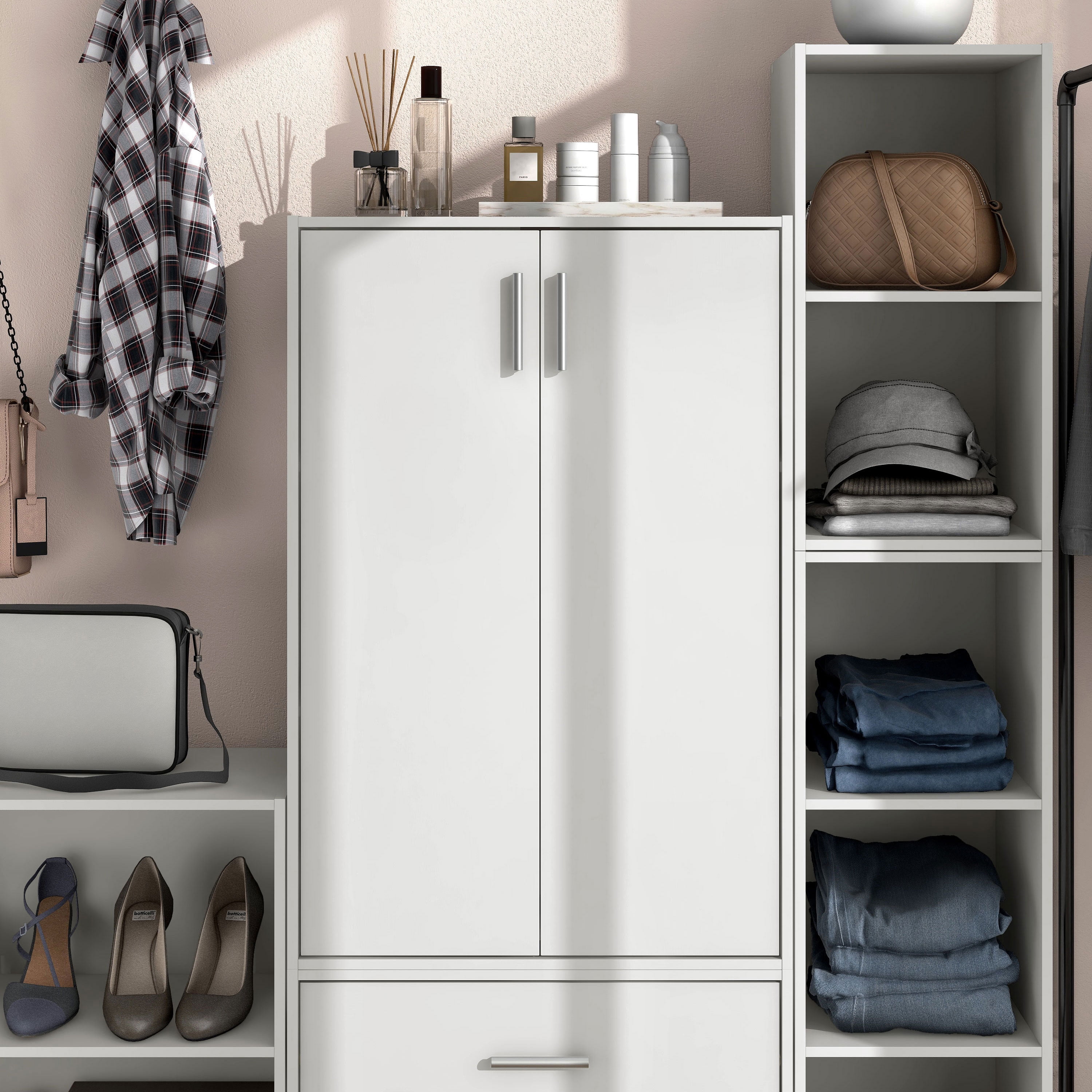 Furniture of America Brooks Stackable 3-Tier Wood White Cabinet with Door
