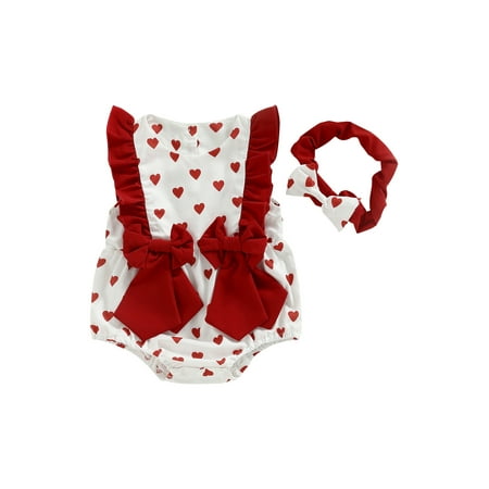 

GOODLUCKY Baby Girls Valentine’s Day Outfits Bow Front Romper with Headband