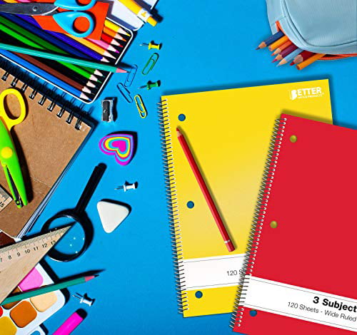 by Better Office Products Spiral Notebooks 3-Subject 10.5 x 8 inches 6 Pack College Rule 120 Sheet Notebook with Sturdy Pocket Dividers 6 Pack 6 Assorted Primary Colors 