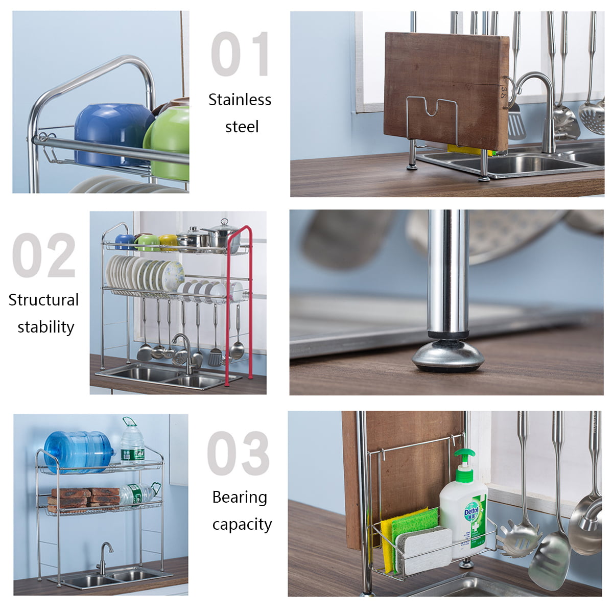 stainless steel Shelf Rack 1/2 Layers single sink Dishes Rack