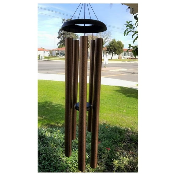 50" Large Wind Chime Outdoor Deep Tone - 5 Aluminum Tubes Brown - Soothing Church Tuned Sounds - Durable Powder Coated - Patio Garden Yard Decoration