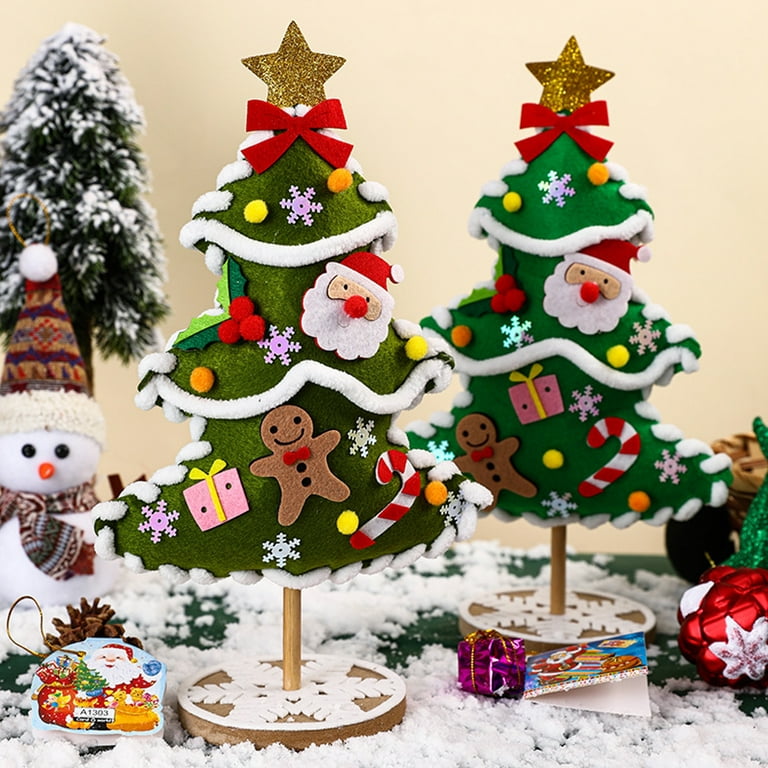  nerhemg Xmas Tree Craft Kit Christmas Material Set with Bag  Greeting Card Wood Base DIY Crafts for Kids Adults Handmade Non-Woven  Fabric Ornaments Desktop Light Green : Home & Kitchen