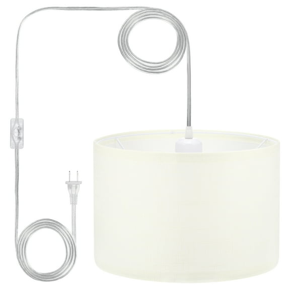 Uxcell Plug in Pendant Light, 15Ft Rope Cord Hanging Lamp Fixture for Bedroom Kitchen Living Room, Coarse Linen White