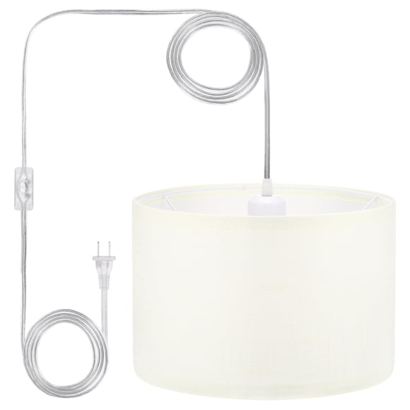 Uxcell Plug in Pendant Light, 15Ft Rope Cord Hanging Lamp Fixture for Bedroom Kitchen Living Room, Coarse Linen White