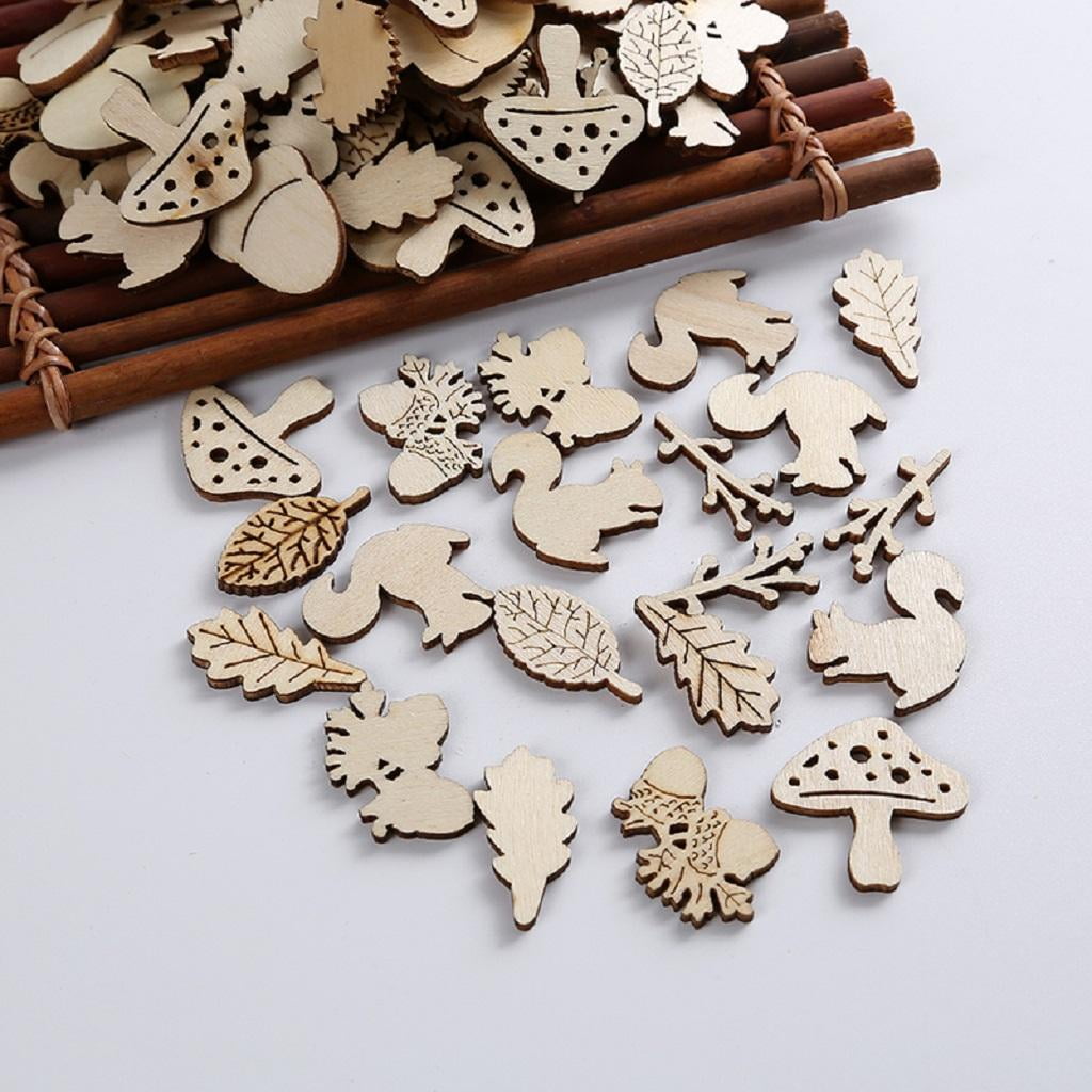 Pack of 50 Lots Natural Wooden Embellishment Cut Christmas Wood Shapes Craft Pieces Burning