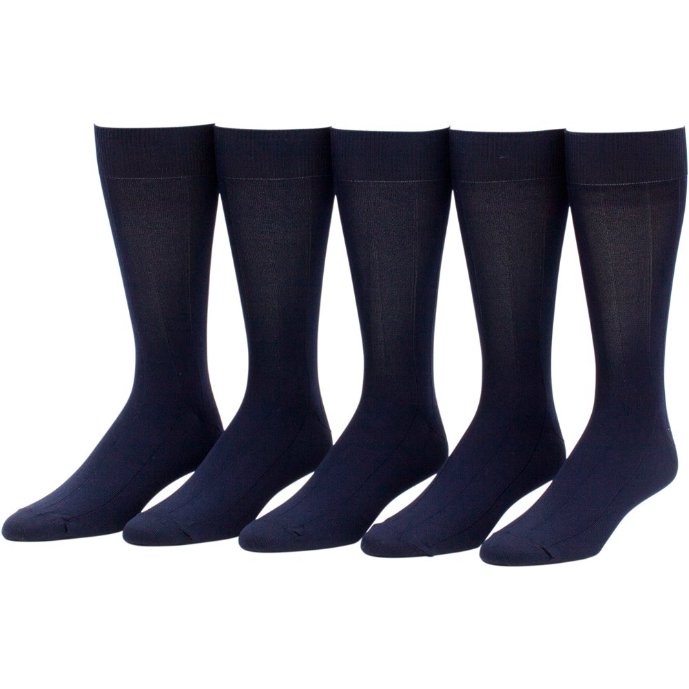 Men's Nylon Ribbed Crew Socks, 5 Pairs