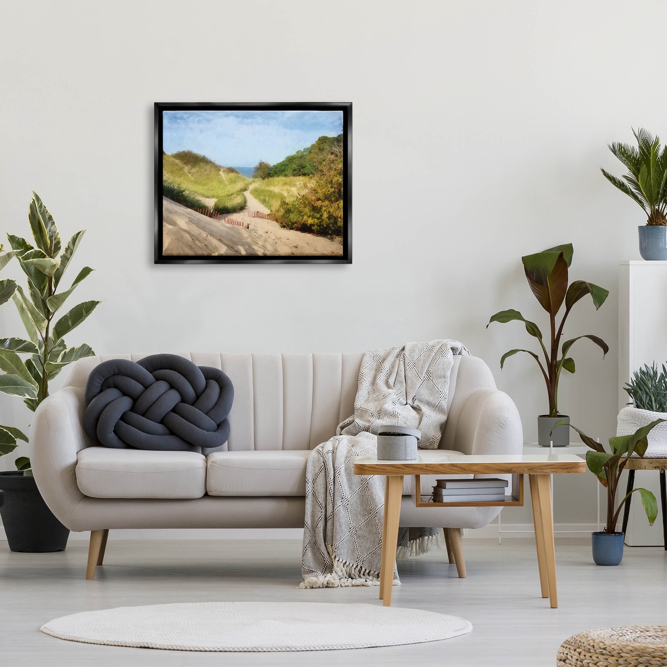 Sandy Summer Beach Path Landscape Graphic Art Jet Black Framed Art Print Wall Art