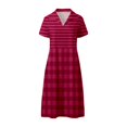thumbnail image 4 of ZHOGXU Womens Summer Dresses Short Sleeve Lapel Plaid Striped Print A Line Elegant Relaxed Fit Shirt Dress For Casual Daily Wear,Red,M, 4 of 5
