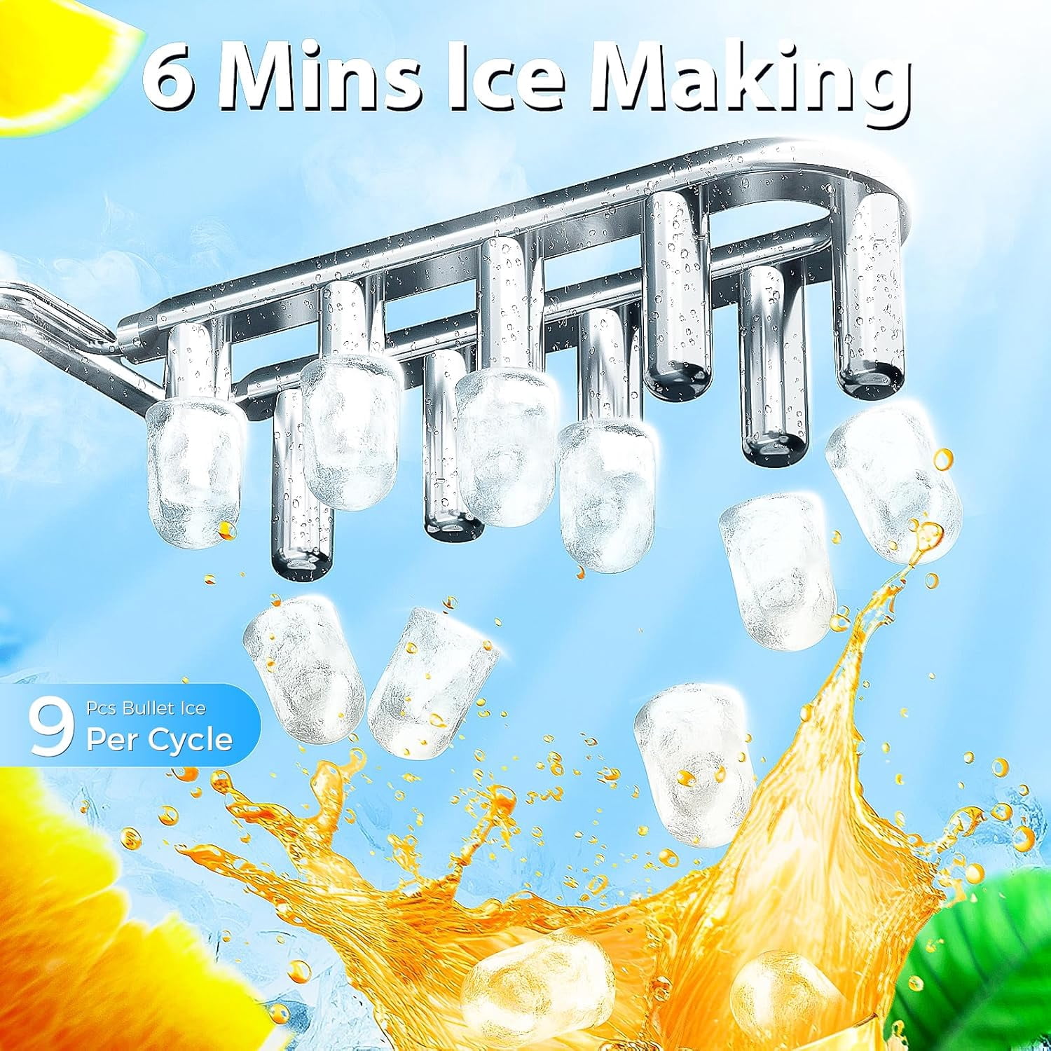 WAA 26lbs Daily Output Portable Ice Maker,9 Pcs Ready in 6 Mins Countertop Ice Machine,Self-Cleaning Compact Electric Ice Maker for Kitchen,Office,Party & RV