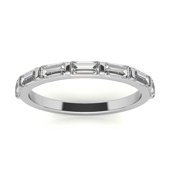 Auory Half Eternity Wedding Band - Baguette Cut Moissanite Ring for Women in 18k White Gold Plated over Silver
