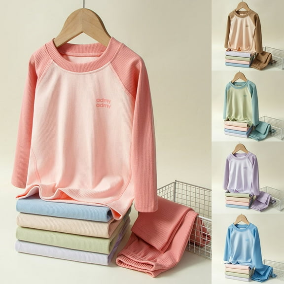 Feancey Cotton Pj Sets for Girls Long Sleeve Soft Cute Tee and Pants Pajama 2 Piece Set Winter Warm Lounge Outfits Cozy Casual Sleepwear Two Piece Blue 2 Years