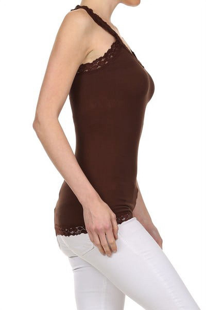K-Cliffs Women's -Junior's One Size V-Neck Racer Back Lace Strap Tank, Brown
