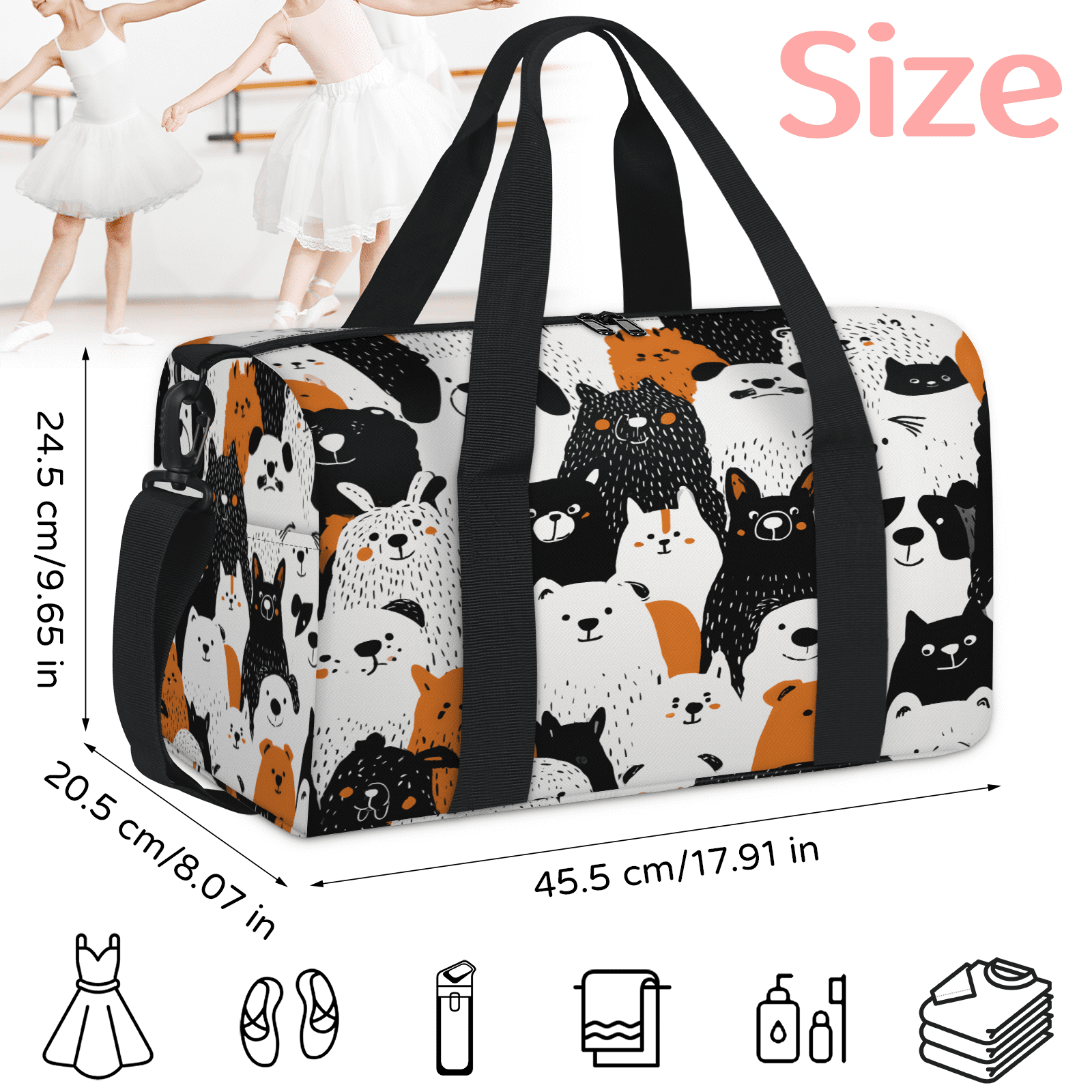 Herdesigns Funny Dog Gym Bag for Women, Duffle Bag for Travel Sport, Colorful Puppy Lightweight Waterproof Carry on Weekender Dance Yoga Workout Bags