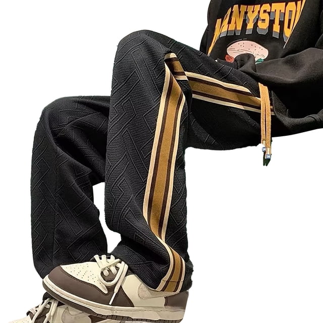 Pantalones rectos de pierna ancha para hombres Pantalones casuales con cordón y estampado gráfico de retazos holgados