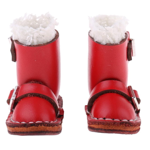 de Moda Botas de material cuero con Hebilla Pantorrilla para Muñeca de 12 '' - Rojo Hugo Muñecas