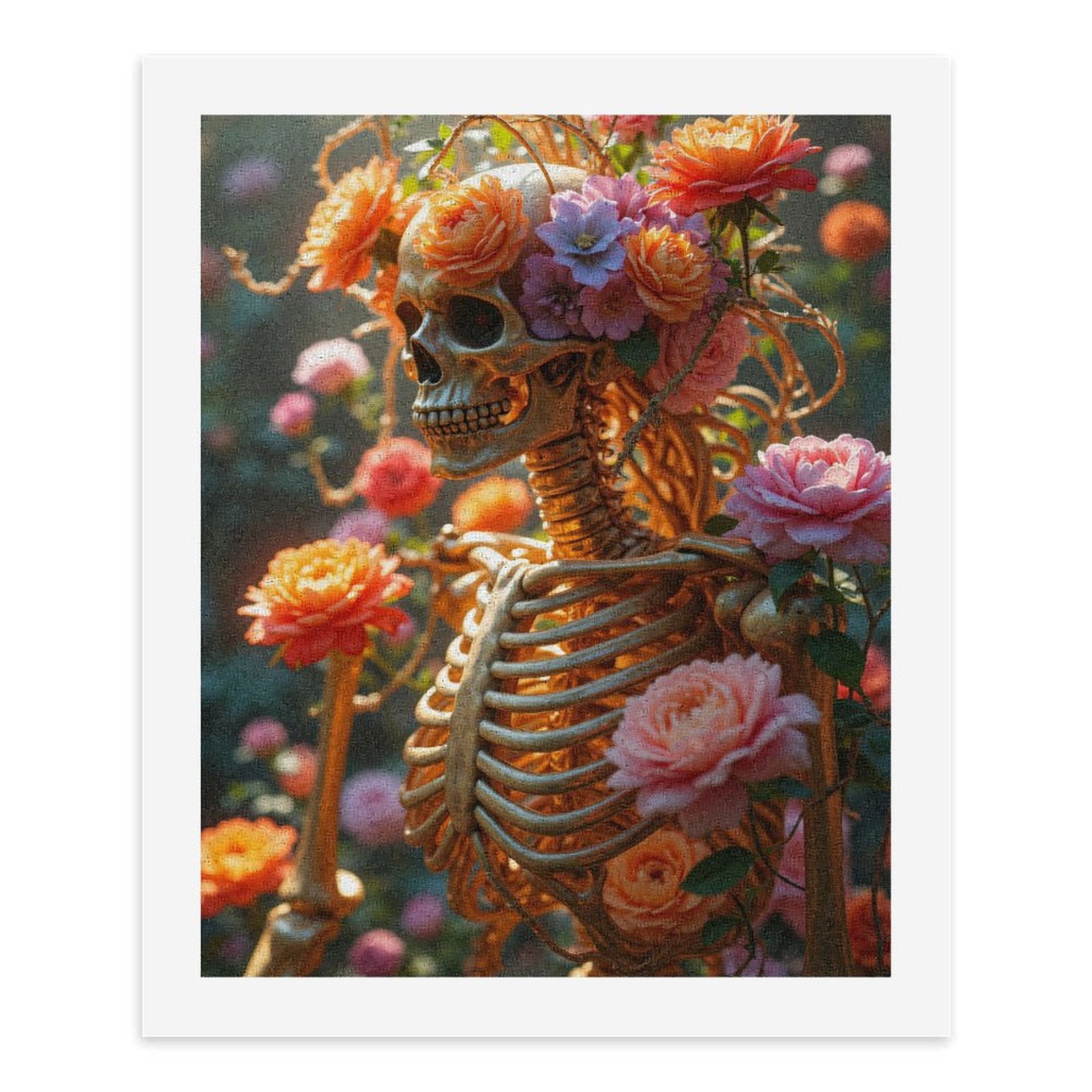 Paint By Numbers Kit for Adults Beginner - DIY Floral Skeleton Art Garden Roses Canvas Painting Kits for Adults, Frameless Paint By Number for Adults for Home Wall Decor 16x20 Inch