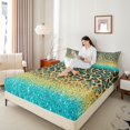 thumbnail image 5 of Homewish Cheetah Leopard Print Twin Sheet Sets for Adult, Gold Cyan Twin Fitted Sheet, Glitter Sequin Print Flat Sheet, Lightweight Room Decor, 3-Piece, 5 of 8