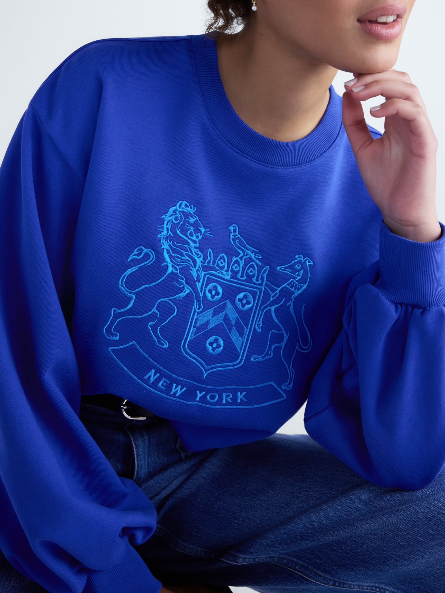 Free Assembly Women's Embroidered French Terry Sweatshirt, Sizes XXS-XL