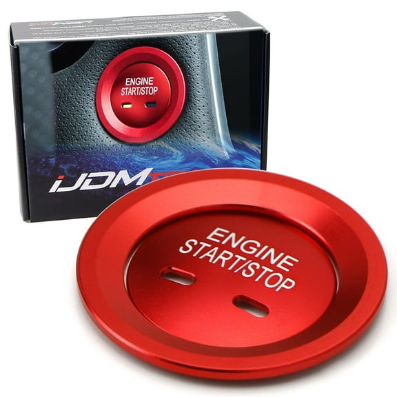 Red Keyless Engine Push Start Button & Surrounding Ring For Cadillac Chevy GMC etc, 2pc Aluminum Ring/Cover Set