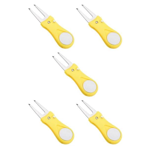 Soidarity Herramienta de reparación de césped de golf Marcador de bola plegable Tenedor de corte de hierba Amarillo Amarillo 5piezas Soidarity CBP224370
