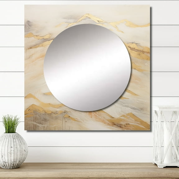 Designart "Harmonious Alpine Mountain Landscape I" Mountains Beige Large Square Mirror - Square Bedroom Mirror Printed Wall Decor - Traditional Square Printed Wall Mirror Art