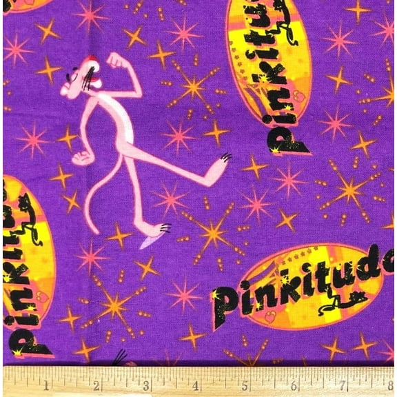 1/2 Yard - Pink Panther Pinkitude on Purple Flannel Cotton Fabric (Great for Sewing, Craft Projects, Throw Pillows & More) 1/2 Yard X 44" Wide