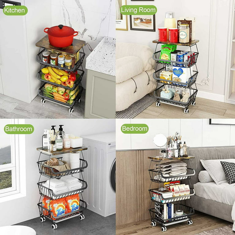 CoSoTower Fruit Vegetable Storage Basket For Kitchen - 4 Tier Stackable  Metal Wire Baskets Cart With Rolling Wheels Utility Fruits Rack Produce Snack  Organizer Bins 