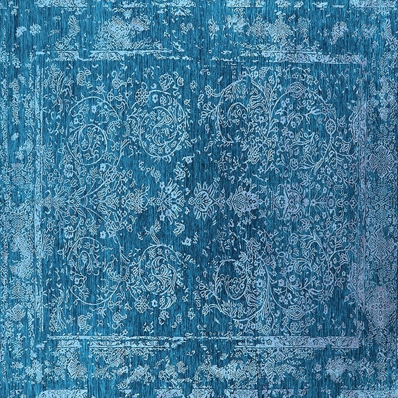 Ahgly Company Indoor Square Oriental Light Blue Industrial Area Rugs, 7' Square