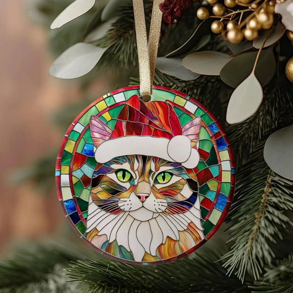 Manx Cat Ornaments Ceramic For Christmas, Stained Glass Ornaments Ceramic Christmas 2025