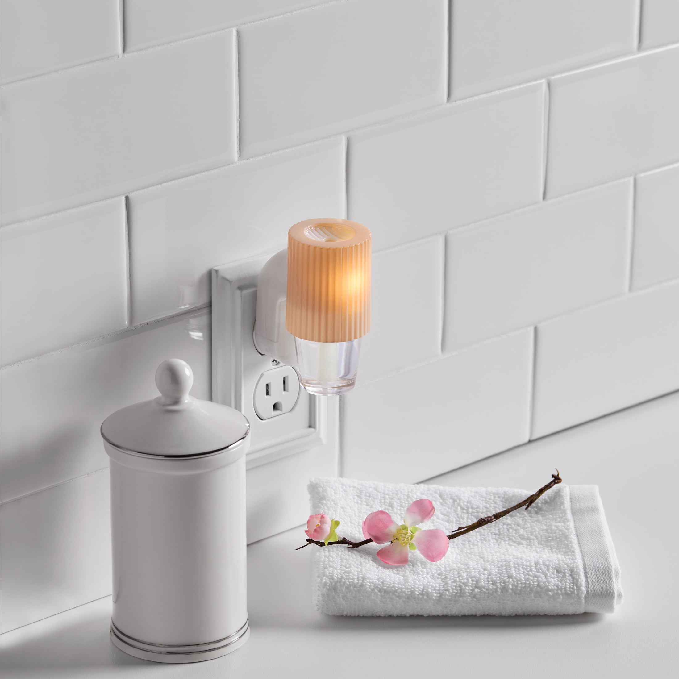 Mainstays Aroma Accents LED Fragrance Plug-in, Ribbed Texture, Traditional Wax Warmers, Blush Pink