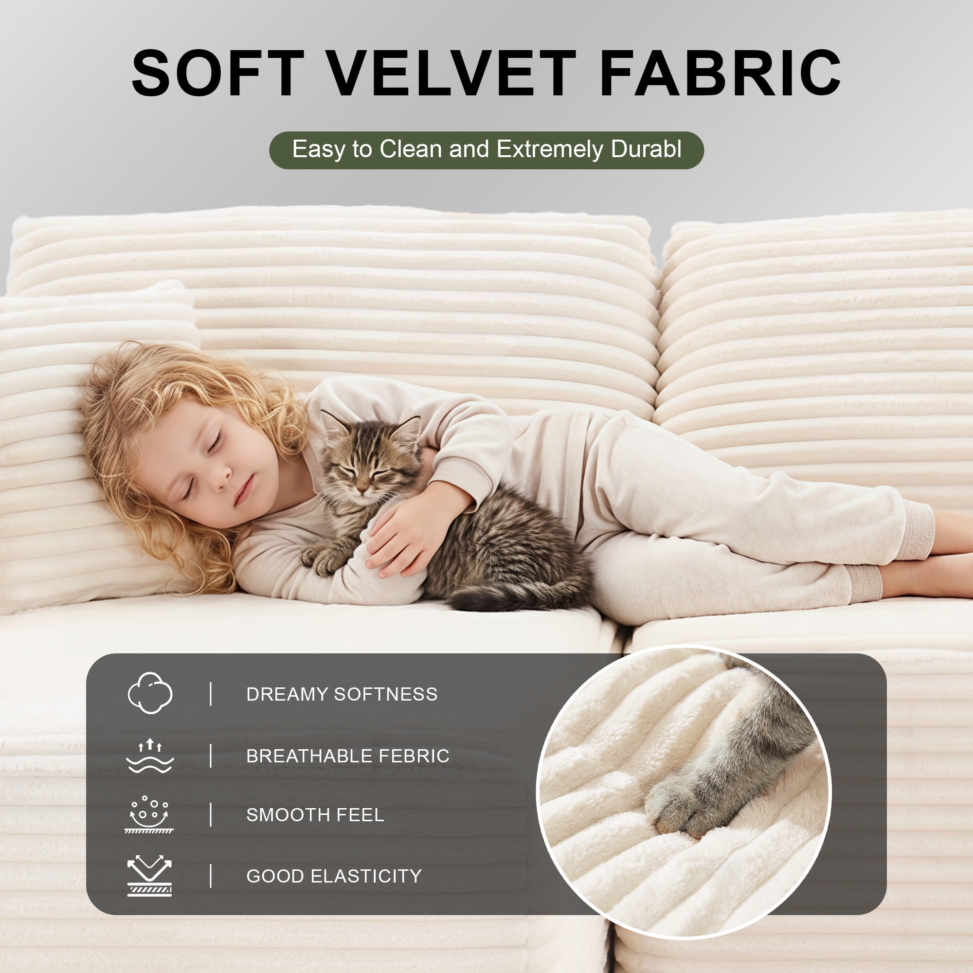 MAYEERTY 104 in Corduroy Modular Sofa, Compressed Boneless DIY Zero-Assembly Sofa, for Living Room & Small Apartment, Beige
