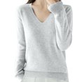 thumbnail image 5 of Scyoekwg Womens Tops V-Neck Knitted Sweater Fall Tops Trendy Solid Color Dressy Casual Blouses Loose Long Sleeve T Shirts Lightweight Pullover (White,XL), 5 of 7