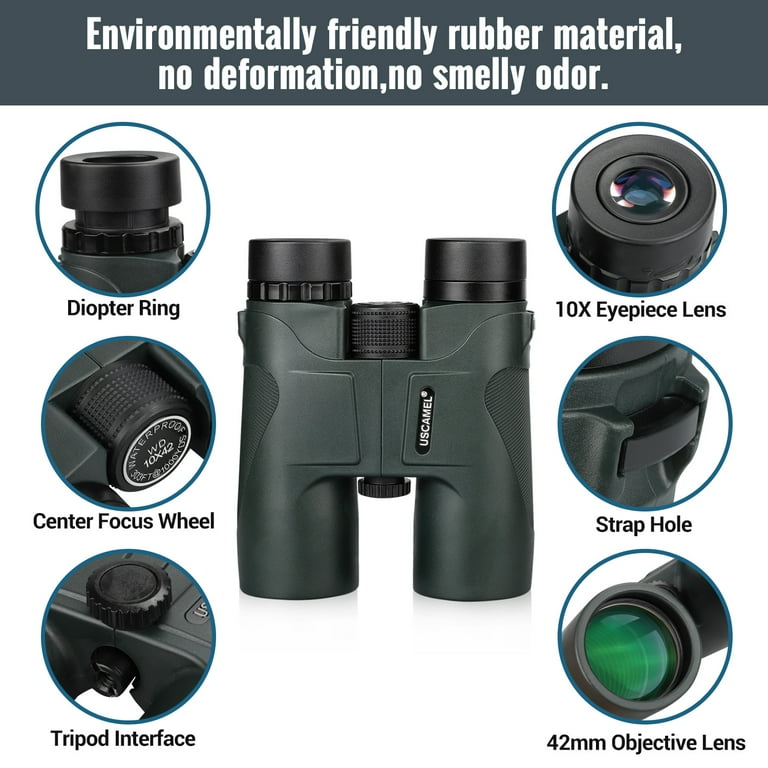 USCAMEL 10x42 Binoculars, BAK4 Prism, Low Night Vision, Waterproof