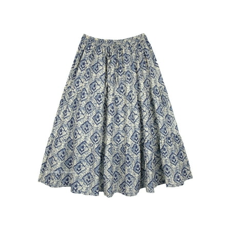 TLB - Boho Printed Skirt Mid Length with Elastic Waist Blue Gray ...