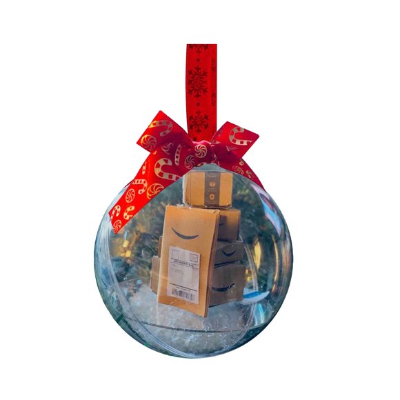 LYCAQL Mini Packages Christmas Ornament, Clear Christmas Balls, Christmas Tree Decorations, Funny Christmas Ornaments (Amazon Christmas Ornament - 2PC) -Express Box