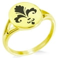 thumbnail image 1 of Stainless Steel Floral Fleur De Lis Minimalist Oval Top Polished Statement Signet Ring, 1 of 1