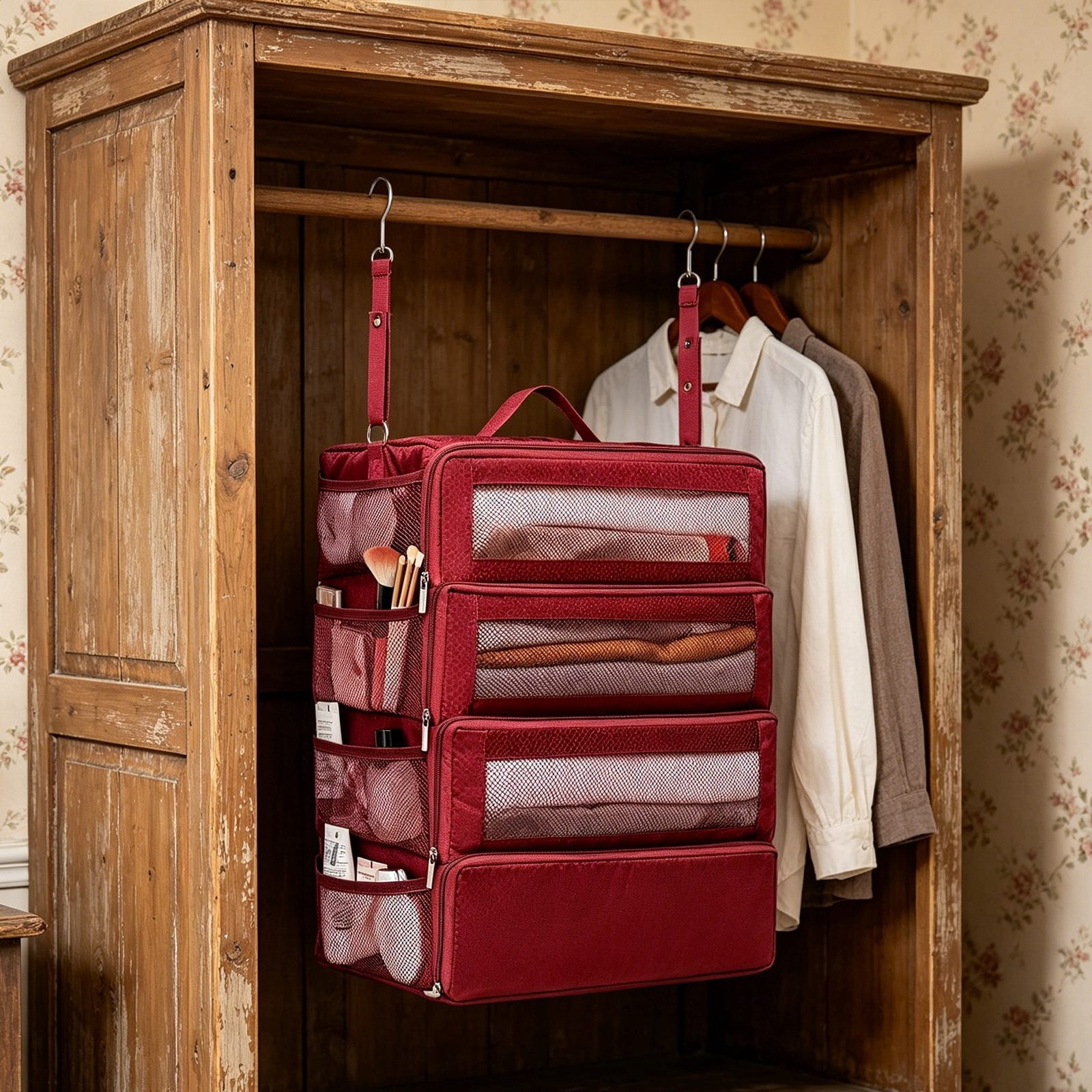 Suitcase Organizer 19.8 Inch Hanging Shelves, Travel Luggage Organizer Portable Packing Cube Closet, Collapsible Travel Organizer for Carry-on Suitcase & Hotel Storage