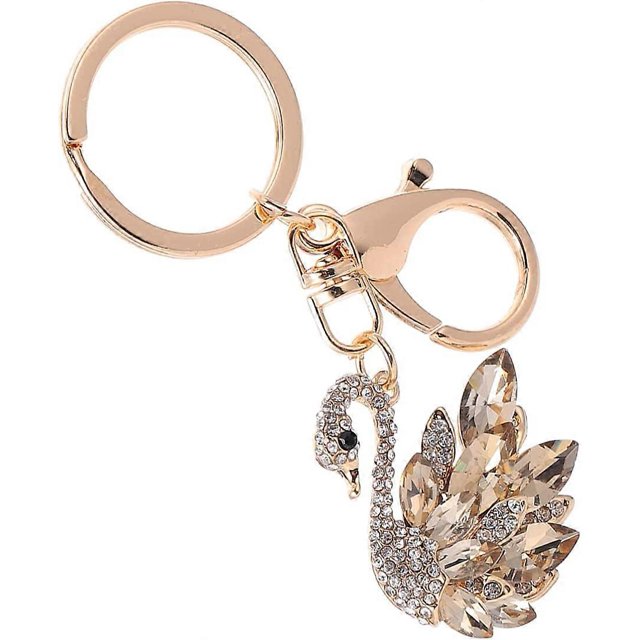 KAIYANG 1 llavero de coche con forma de cisne y diamantes de imitación, bonito adorno colgante, regalo de cumpleaños, llavero de coche color champán