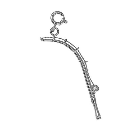18K White Gold 3D Fishing Pole Pendant - 41 mm