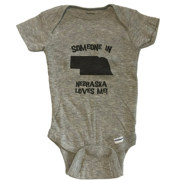 Someone In Nebraska Loves Me State Silhouette Cute Baby Bodysuit - One Piece Baby Bodysuit - Grey