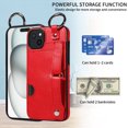 thumbnail image 6 of for iPhone 15 Wallet Case with Card Holder, Hand Wrist Strap Loop Holder Kickstand, Finger Grip Ring Buckle PU Leather Double Buttons Shockproof Cover for iPhone 15, Red, 6 of 10