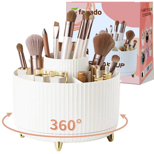 Organizador de brochas de maquillaje con rotación de 360°, organizadores de maquillaje, encimera, organización de maquillaje y almacenamiento para el cuidado de la piel para tocador, escritorio, baño